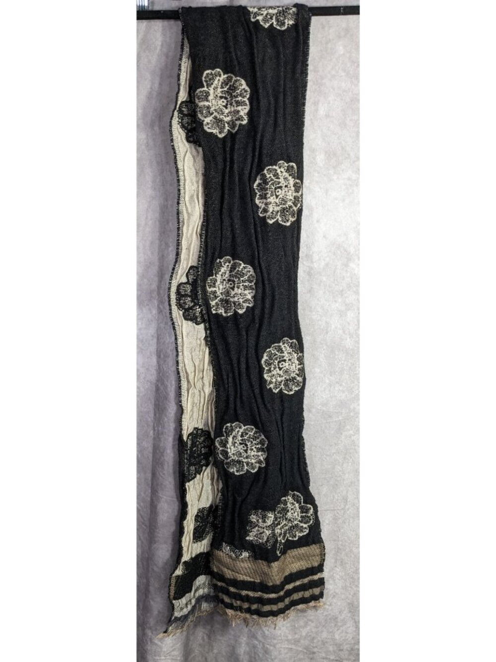 Vintage Guillaume De Mon Paris Black Floral Scarf Made In France 75" x 8" - Picture 6 of 10